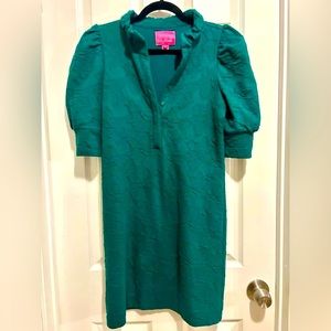 Lilly Pulitzer Elsey Popover Dress, Evergreen Knit Pucker Jacquard Small EUC